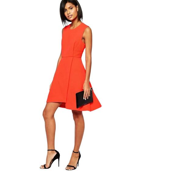 Whistles Textured Sleeveless Flare Dress Waffle Knit In Bright Orange 10 - Picture 3 of 12